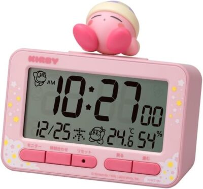 リズム(RHYTHM) 星のカービィ 目覚まし時計 クオーツ デジタル [ カレンダー 温度計 湿度計 付き] 立体 フィギュア ピンク