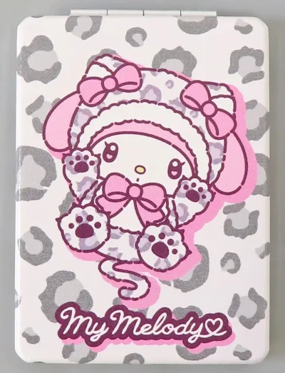 鏡・ミラー　マイメロディ 折り畳みミラー ヒョウ柄 ホワイト 「サンリオキャラクターズ」